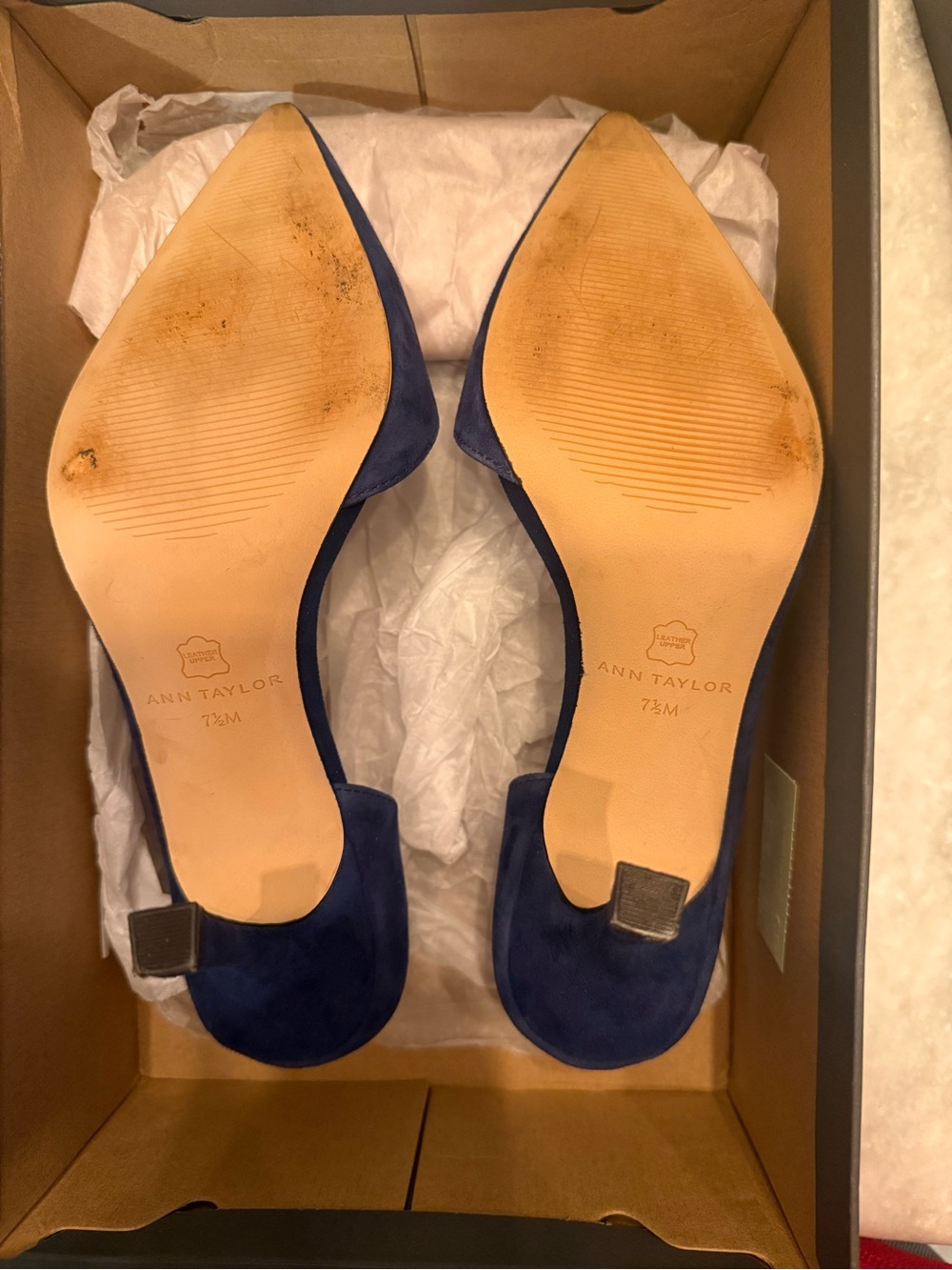 Ann Taylor Blue Suede Pointed-Toe D'Orsay Heels - Picture 6 of 7